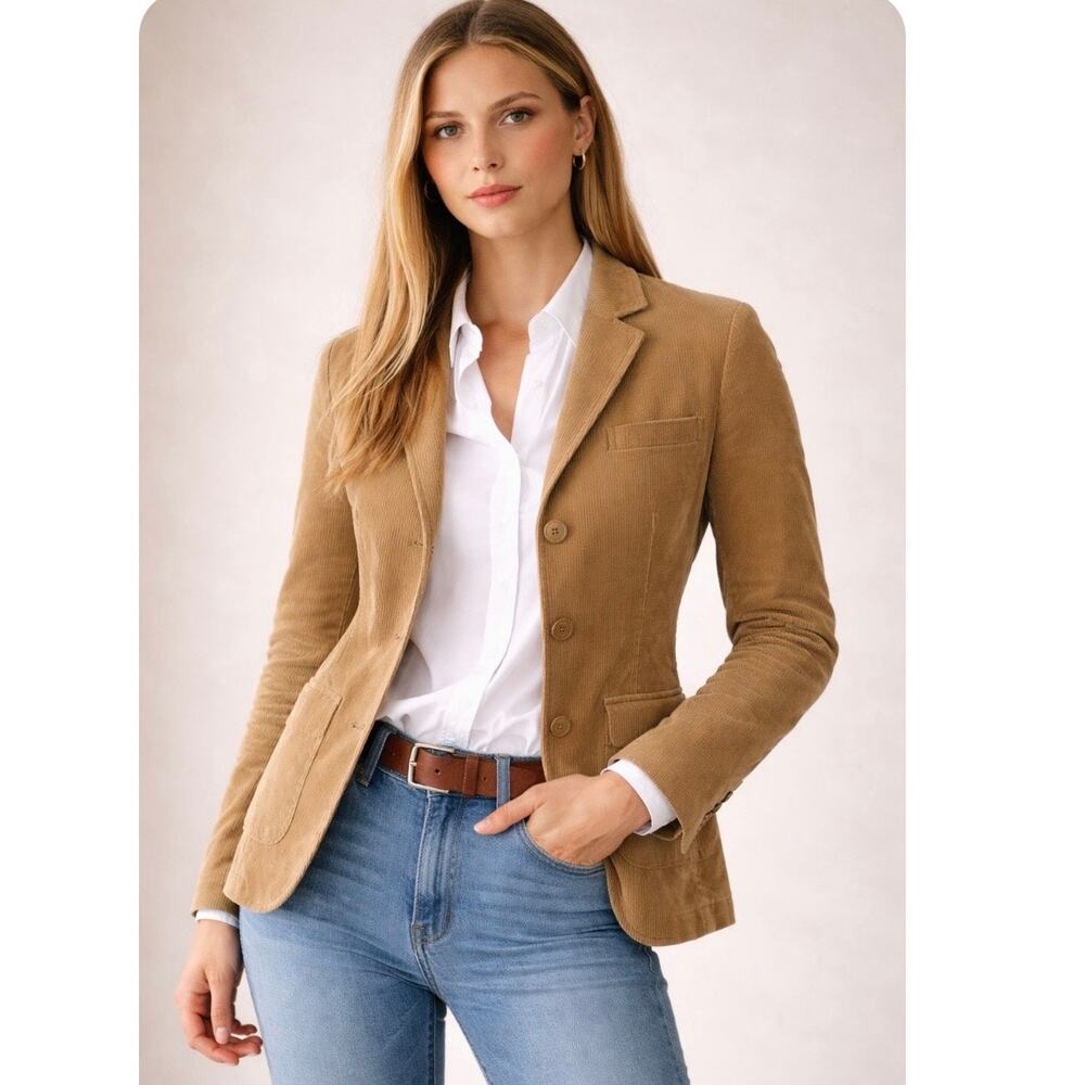 Vintage Y2K J.Crew Tan Corduroy Fitted Blazer Size Small
